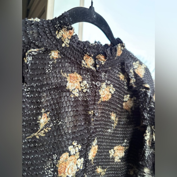 🆕⭐️Maje Floral Textured Blouse Black Ruffle Romantic Boho Top Size L (3) Chic - Picture 7 of 15